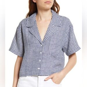 Reformation Lennie Gingham Crop Linen Shirt Challah Check